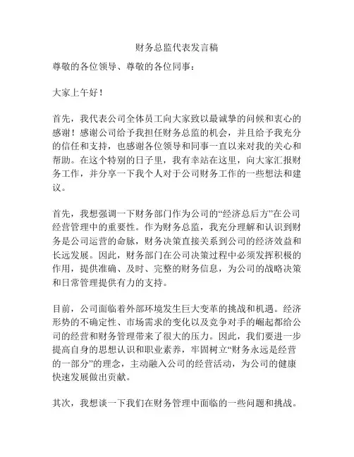 财务总监代表发言稿