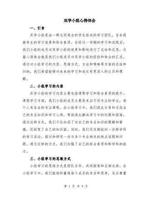 双学小组心得体会