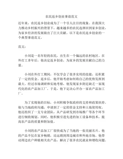农民返乡创业事迹范文