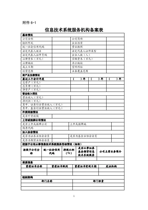 信息技术系统服务机构备案表