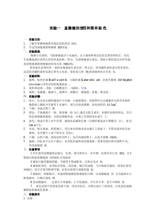 实验1显微镜的使用和简单染色