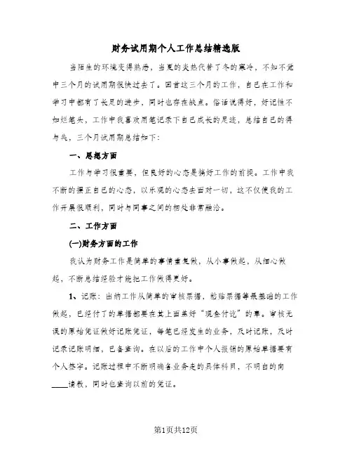 财务试用期个人工作总结精选版（4篇）