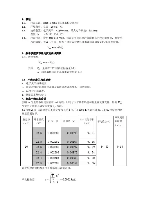 移液器容量示值误差测量结果不确定度评定CMC