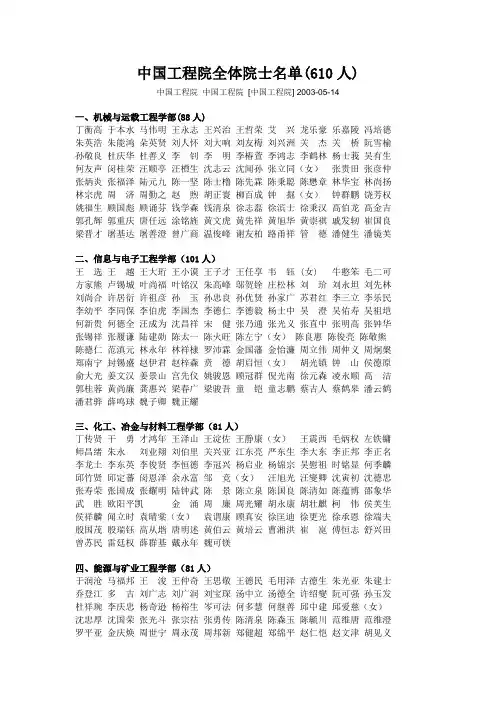 中国工程院全体院士名单