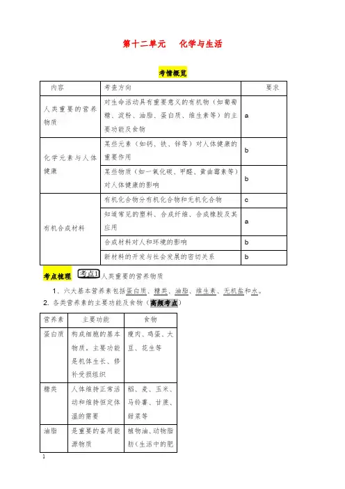 2019-2020年新人教版中考化学第十二单元《化学与生活》复习教案.doc