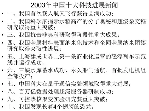 2003年中国十大科技进展新闻