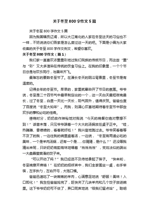 关于冬至800字作文5篇