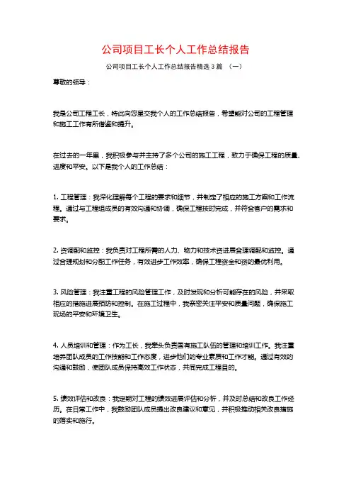公司项目工长个人工作总结报告3篇
