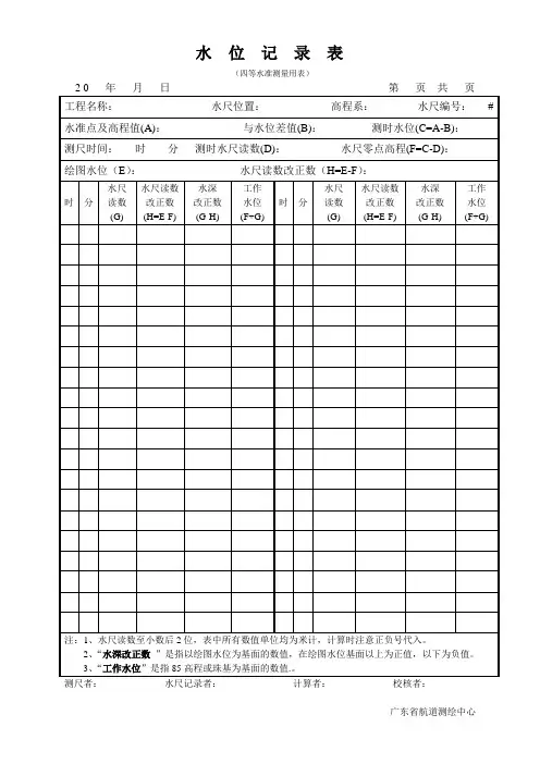水 位 记 录 表