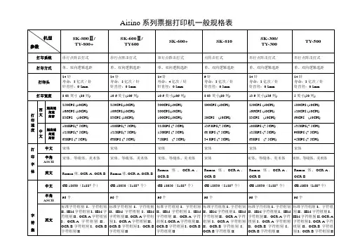 Aisino系列票据打印机一般规格表