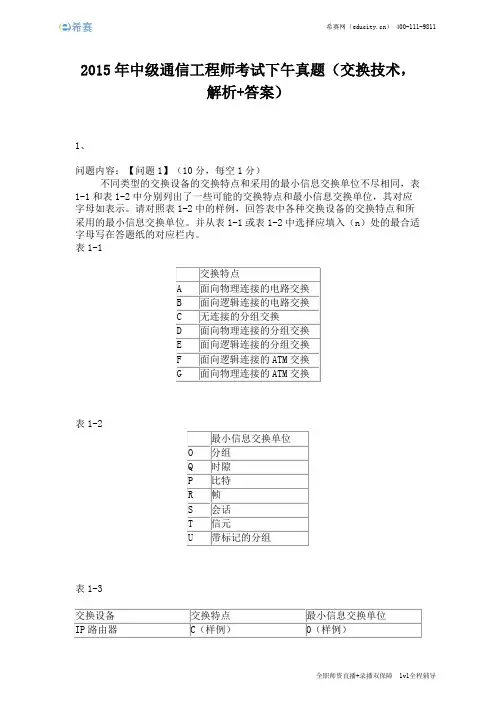 2015年中级通信工程师考试下午真题(完整版) (2)