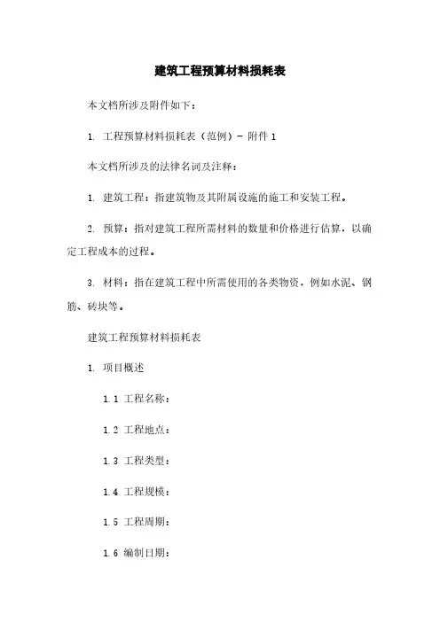建筑工程预算材料损耗表