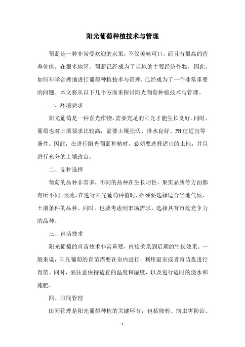 阳光葡萄种植技术与管理