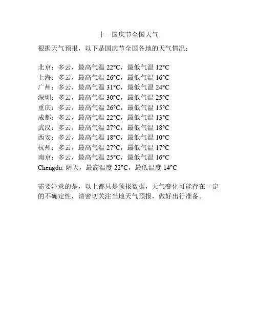 十一国庆节全国天气