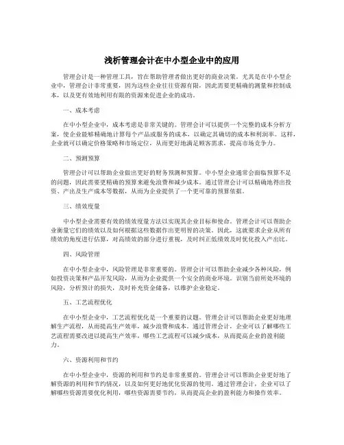浅析管理会计在中小型企业中的应用