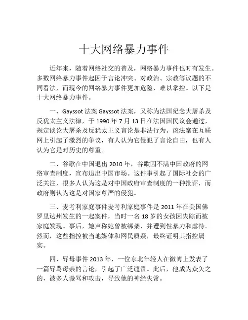 十大网络暴力事件