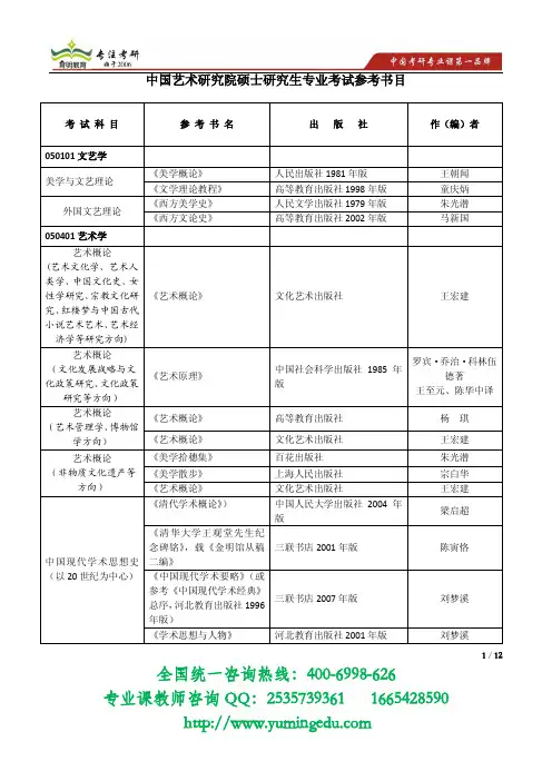 2014年中国艺术研究院艺术硕士考研参考书