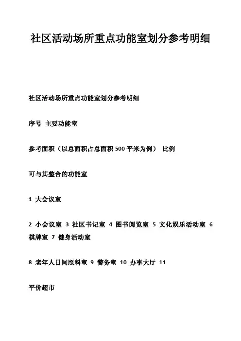 社区活动场所重点功能室划分参考明细-