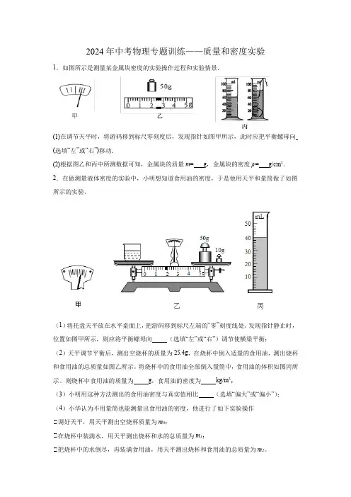 2024年中考物理专题训练——质量和密度实验(含答案)