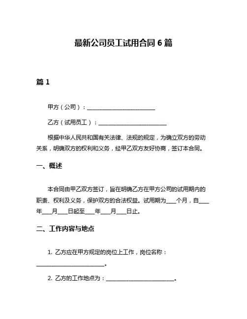 最新公司员工试用合同6篇
