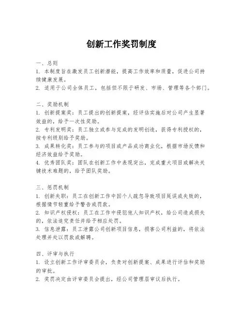 创新工作奖罚制度