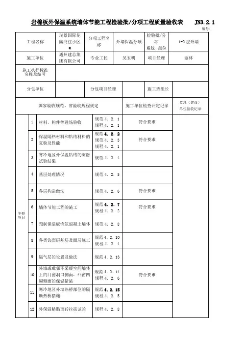 岩棉板外保温系统墙体节能工程检验批