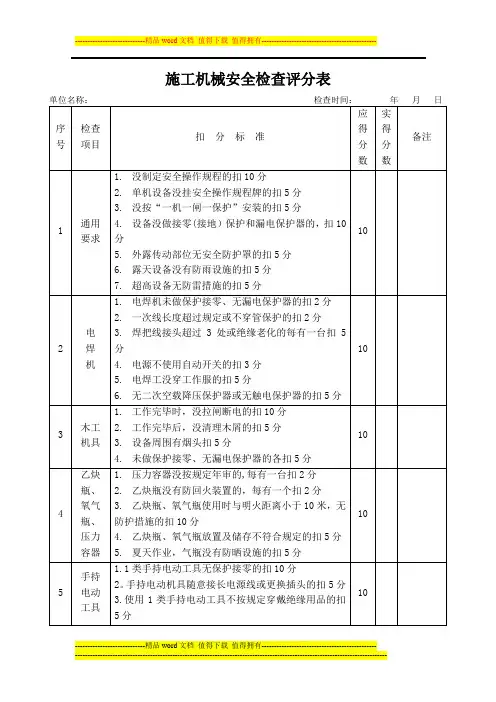 施工机械设备检查评分表