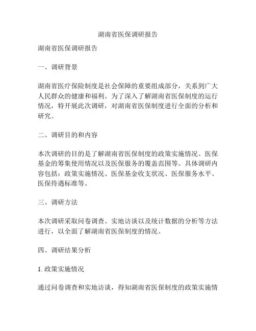 湖南省医保调研报告