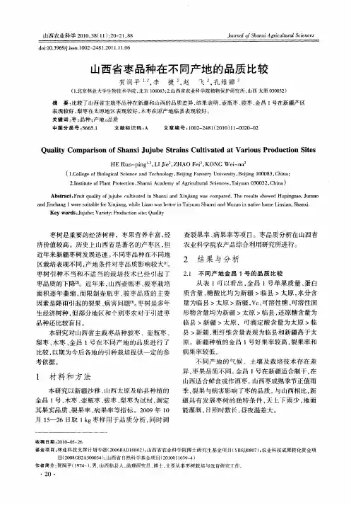 山西省枣品种在不同产地的品质比较