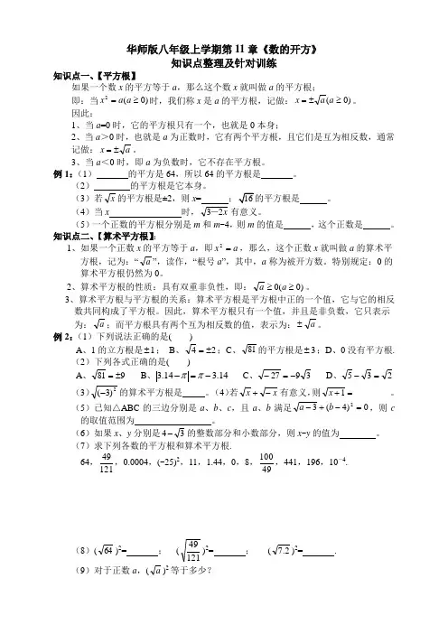 华师版八年级上学期第11章《数的开方》知识点整理及针对性训练