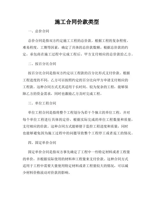 施工合同价款类型