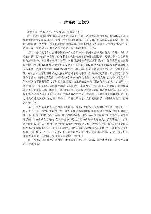 善行是真善一辩稿
