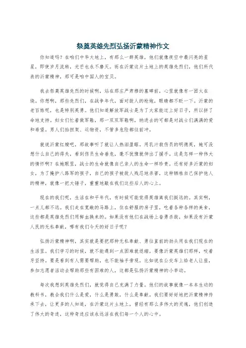 祭奠英雄先烈弘扬沂蒙精神作文
