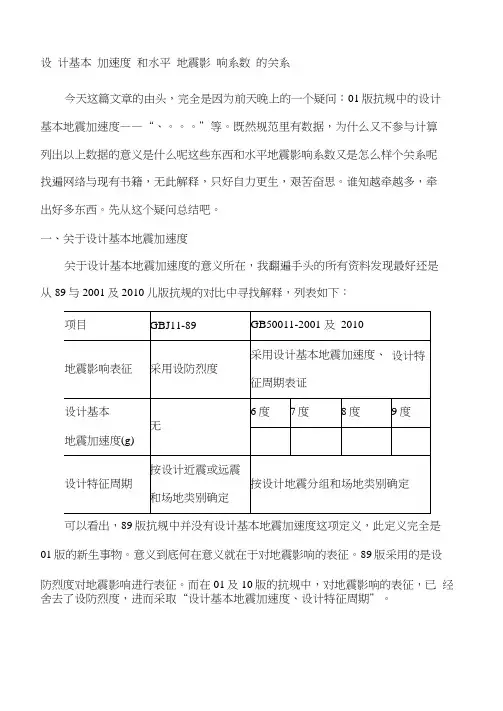 设计基本加速度和水平地震影响系数的关系
