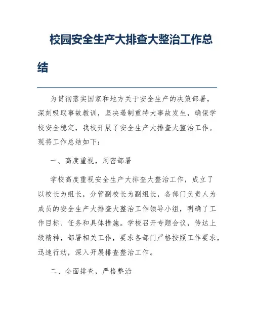 校园安全生产大排查大整治工作总结