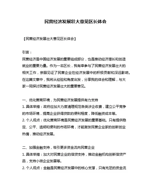 民营经济发展壮大意见区长体会