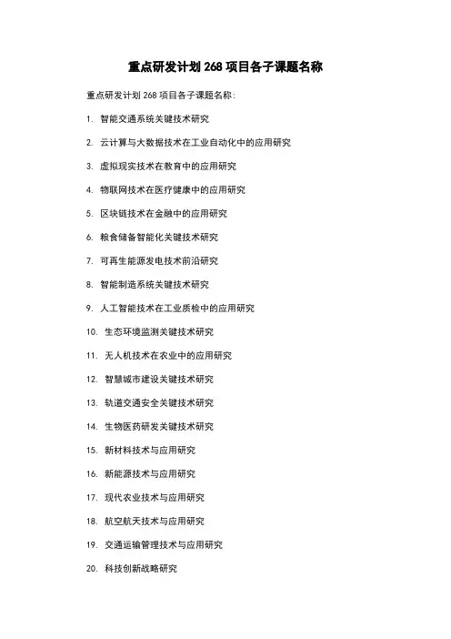 重点研发计划268项目各子课题名称