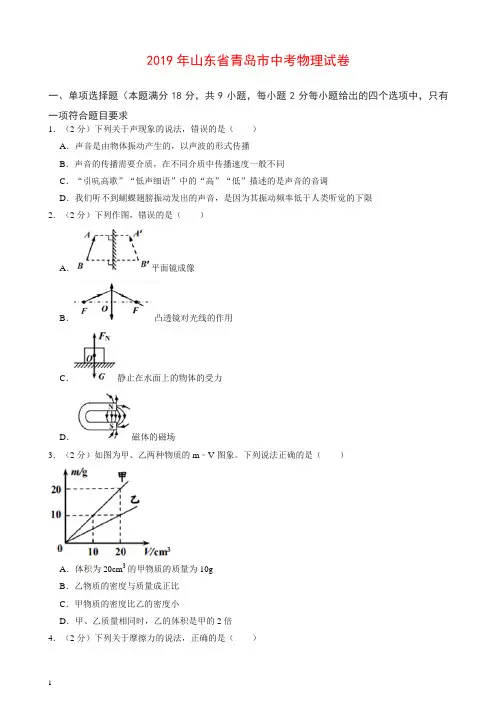 【精编】2019年山东省青岛市中考物理试卷.doc