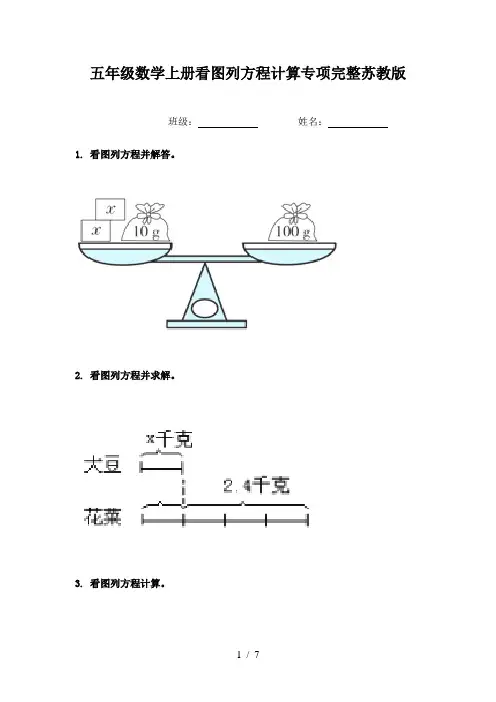 五年级数学上册看图列方程计算专项完整苏教版
