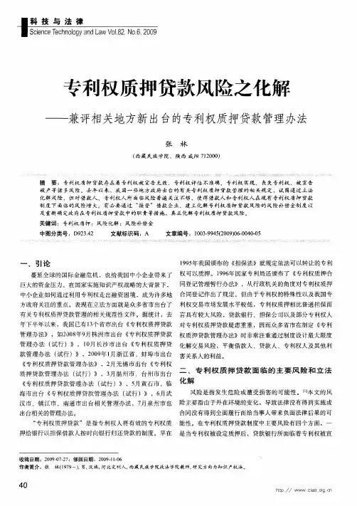 专利权质押贷款风险之化解——兼评相关地方新出台的专利权质押贷款管理办法