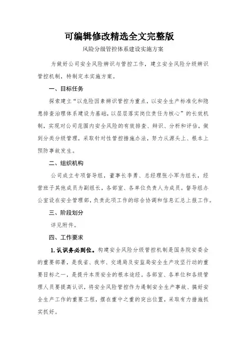 风险分级管控体系建设实施方案精选全文完整版