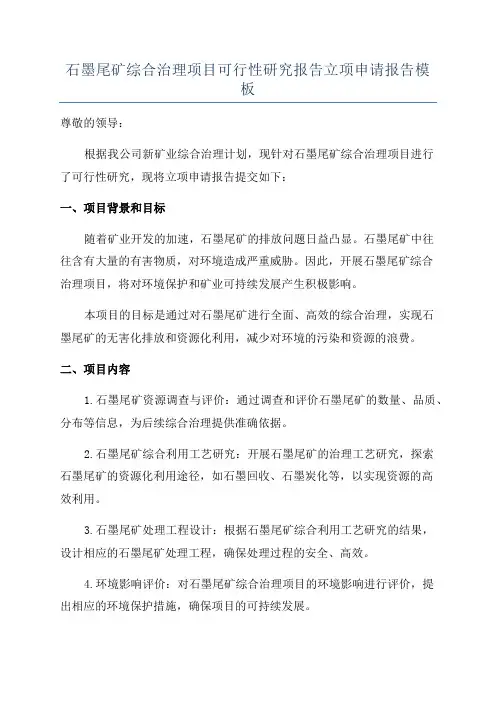 石墨尾矿综合治理项目可行性研究报告立项申请报告模板