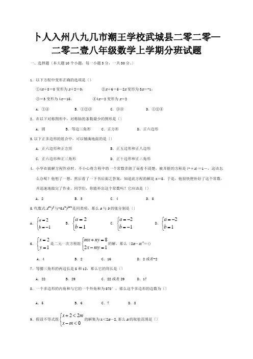 八年级数学上学期分班试题试题1