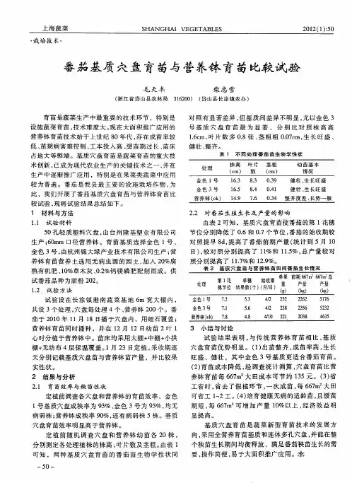 番茄基质穴盘育苗与营养钵育苗比较试验