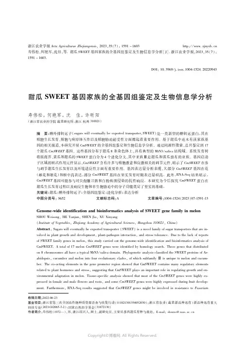 甜瓜SWEET基因家族的全基因组鉴定及生物信息学分析