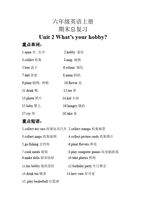 【期末复习】知识梳理+巩固练习六年级英语上册 Unit 2  人教精通版(三起)含答案