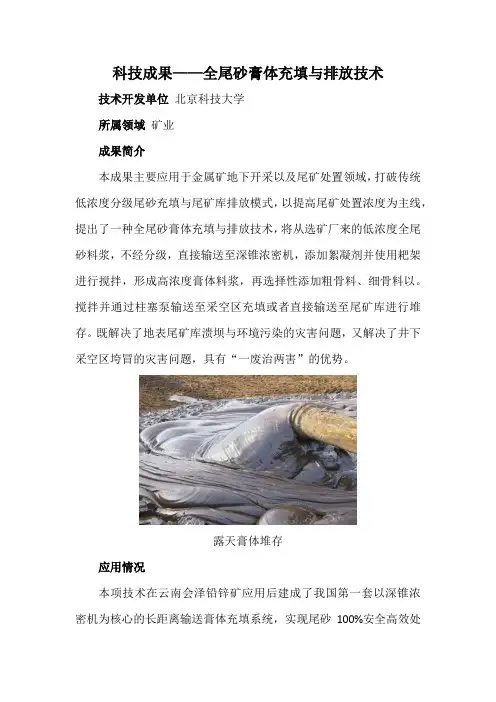 科技成果——全尾砂膏体充填与排放技术