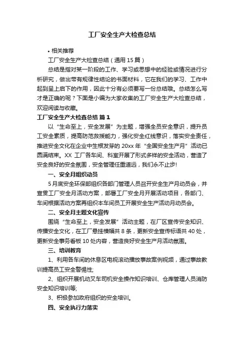 工厂安全生产大检查总结