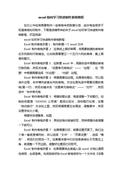 excel如何学习快速制作表格教程