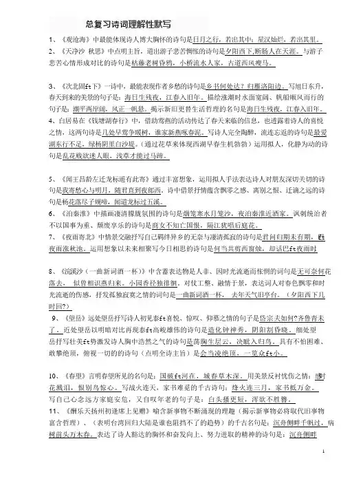 初中中考总复习诗词理解性默写(附含答案)(可编辑修改word版)